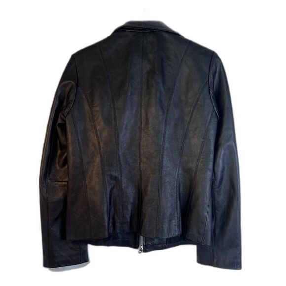 Nine West 100% Black Leather Jacket Full Zip Classic Leather Core Biker Sz Small - Picture 2 of 10